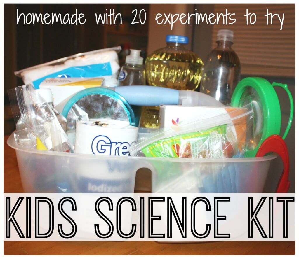 kids science kit packed into carry tote