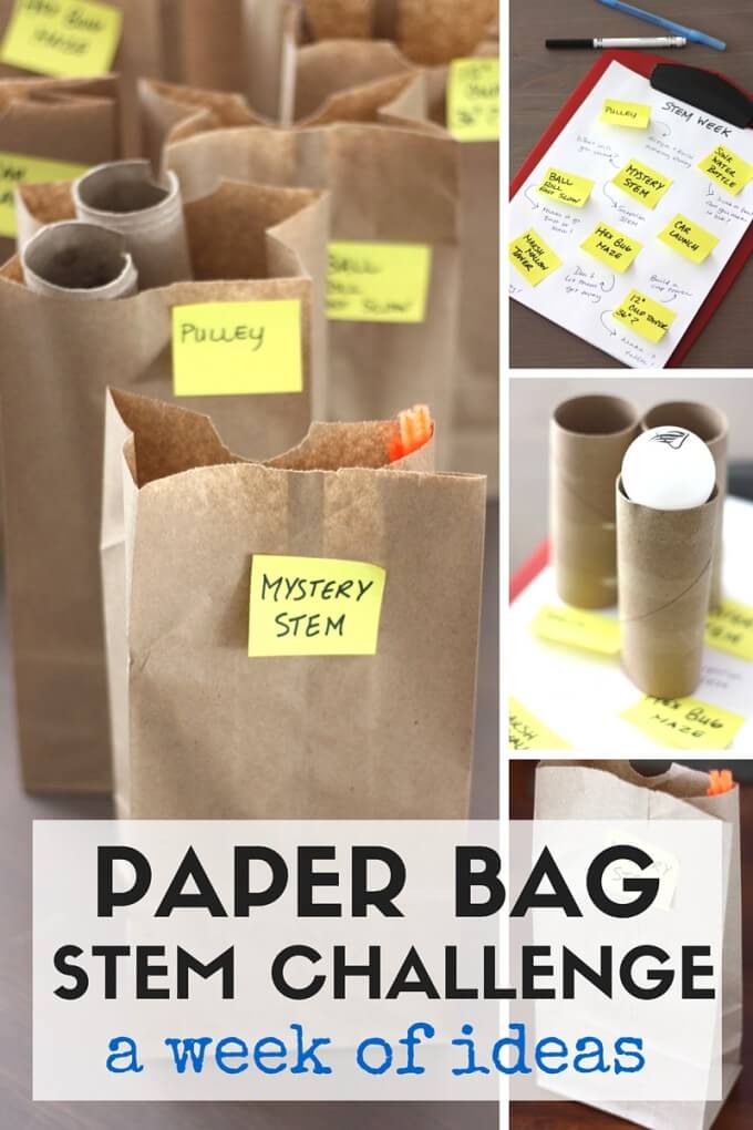 Paper Bag STEM challenges week of ideas for kids