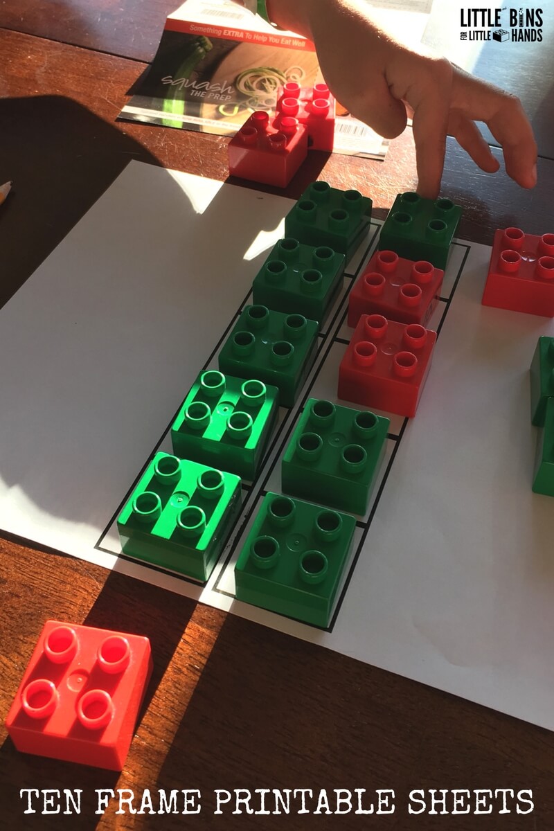 Ten Frame Math Activity with Duplo Free Printable Sheets