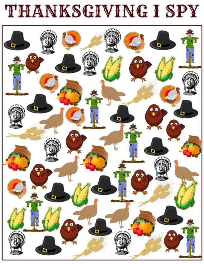 Thanksgiving Printable Counting Activity Search and I Spy for Kids
