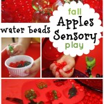 water beads apples sensory bin play
