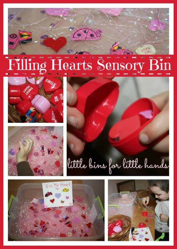 filling hearts sensory bin activity