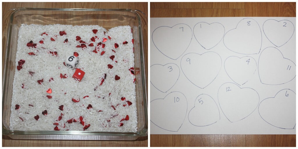 valentine early learning math game set up