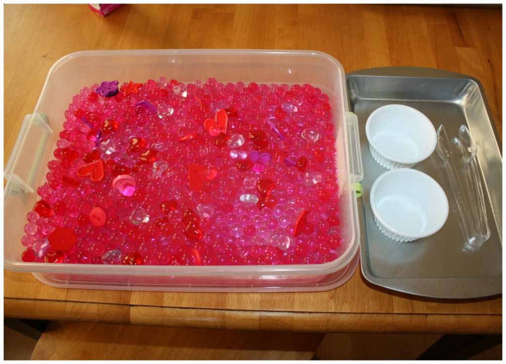 valentine early learning math water beads set up