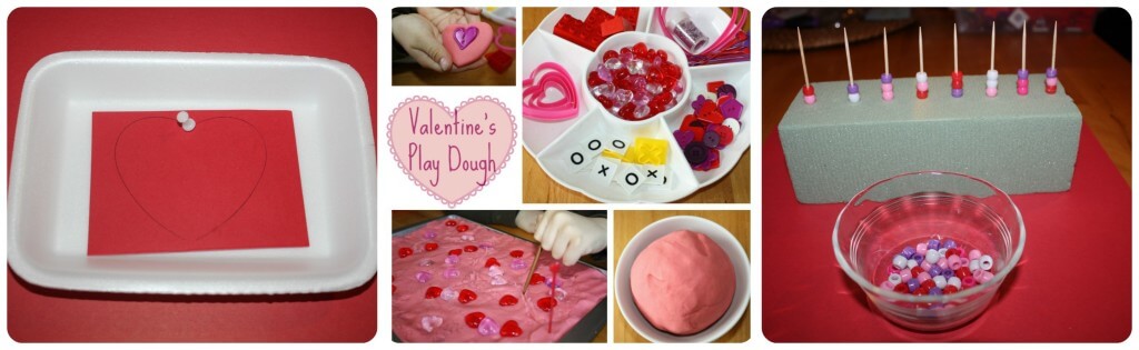 Valentines Day Activities Simple thumb tack, play dough and beads