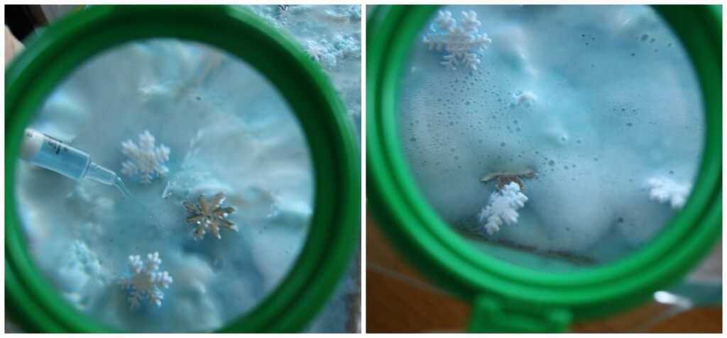 winter snowflake baking soda science observing