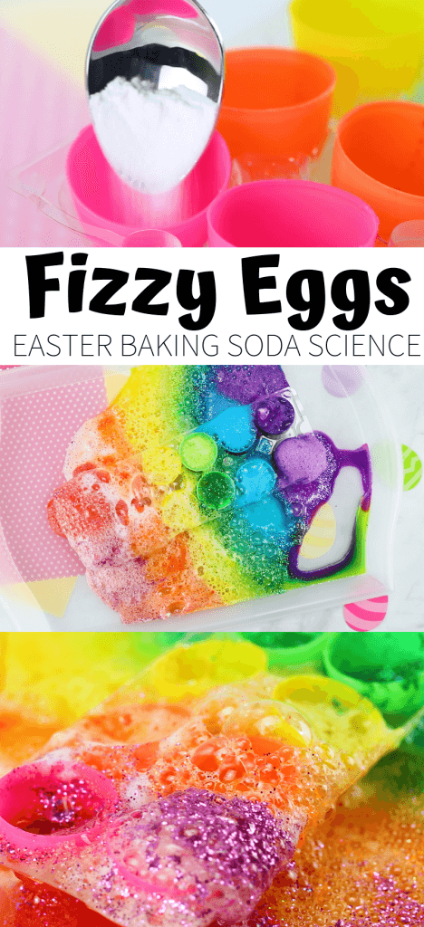 baking soda and vinegar reaction for Easter rainbow eggs