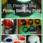 St Patricks Day Fizzing Pots Science Experiment and color mixing activity