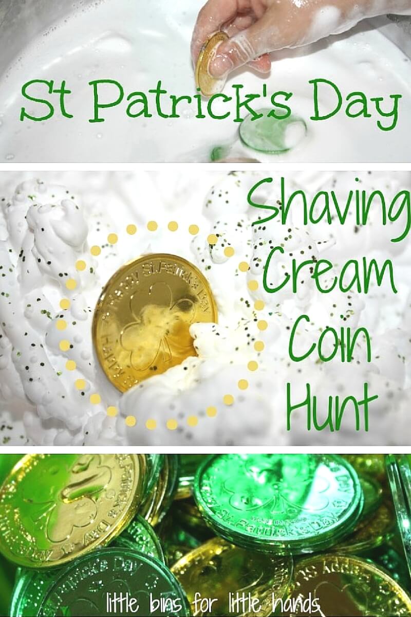 Shaving Cream Sensory Play St Patricks Day Coin Hunt