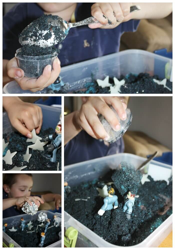moon sand making castles and burying space men