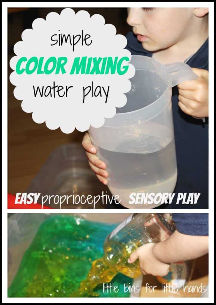 proprioceptive sensory play with color mixing water play