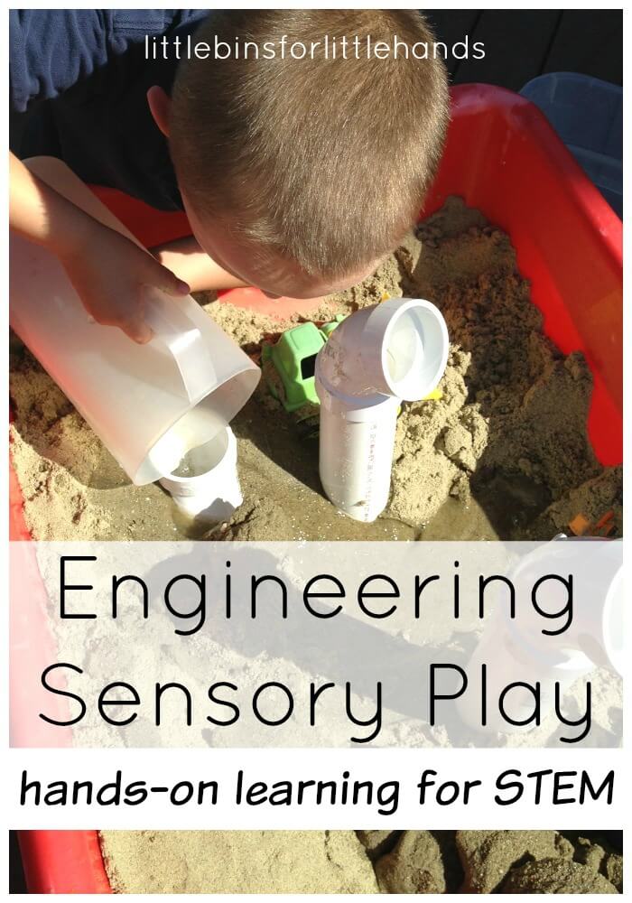 engineering play with sand and pipes sensory play STEM activity