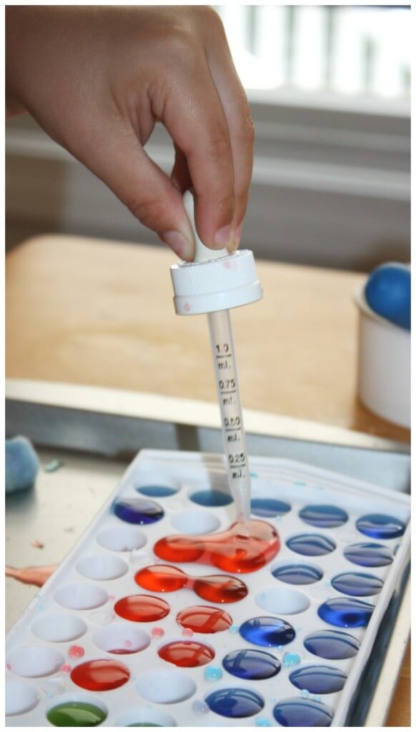 eye dropper fine motor activities adding color with mini dropper to mini ice cube tray