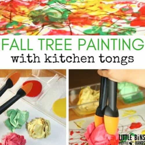 Fall Painting Activity For Kids With Tongs