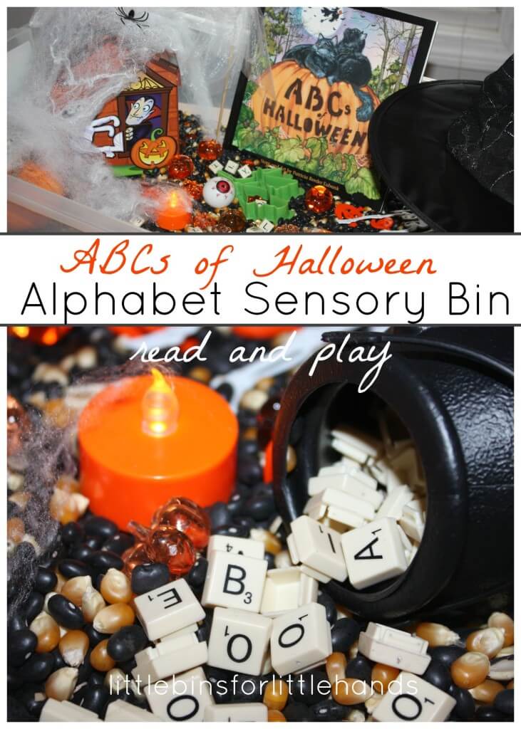 Alphabet Halloween Sensory Bin Read and Play