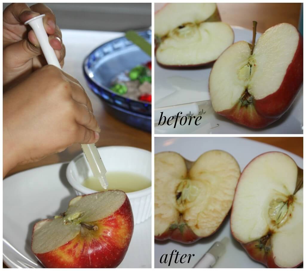 Apple Lemon juice experiment set up