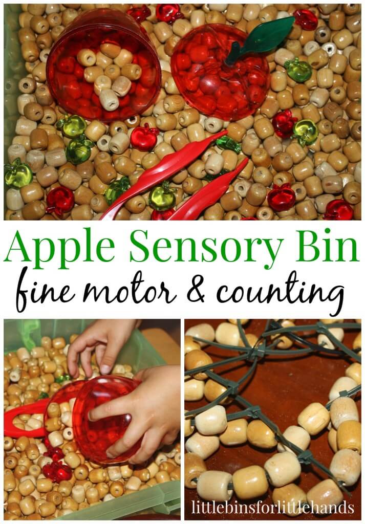 Apple Wooden Beads Sensory Bin Fine Motor And Counting Skills