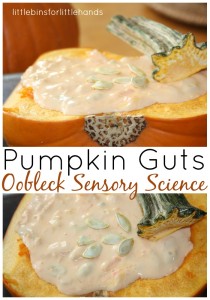 Pumpkin Oobleck Science Sensory Play with Pumpkin guts