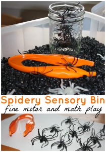 Spider sensory bin fine motor and math sensory play