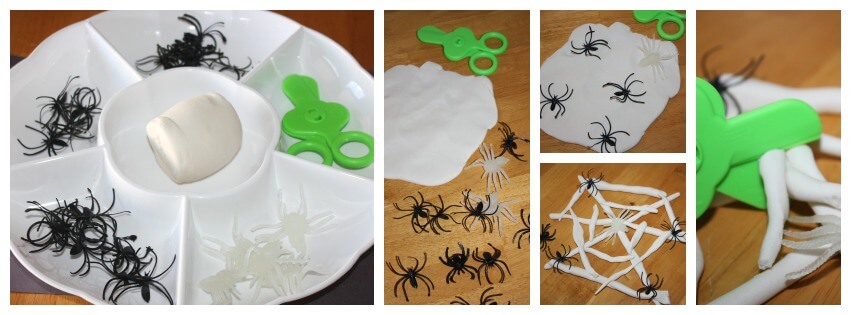 Spider Fine Motor Play Dough Activity Making Web Rolling Dough And Cutting