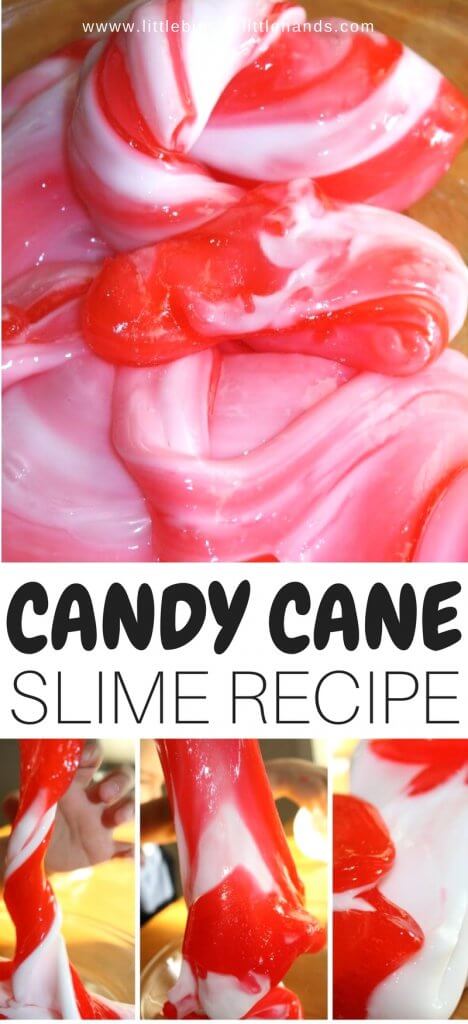 Easy candy cane slime recipe for making homemade slime with kids. Fun Christmas slime recipe idea with candy cane theme