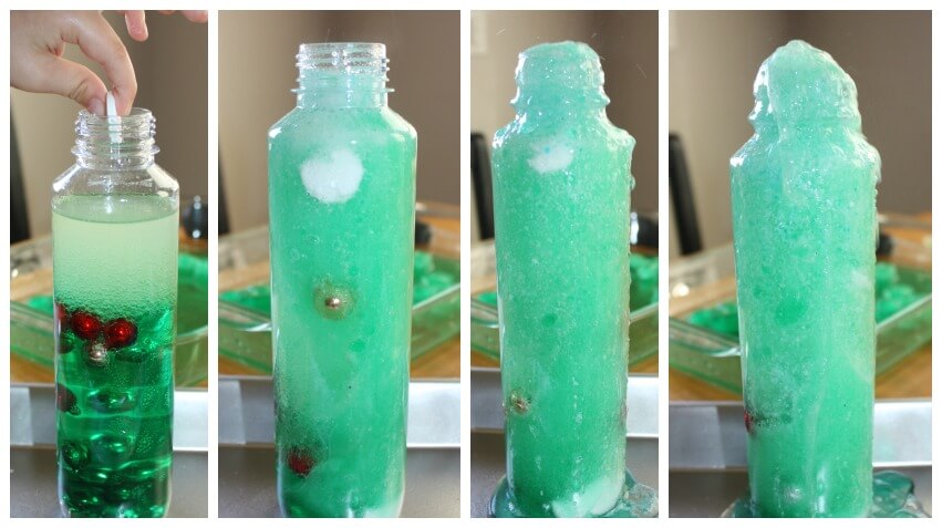 Christmas Oil and Water Science Sensory Bottle With alma Seltzer Eruption