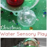 Christmas Sensory Play with ornaments and water sensory bin play