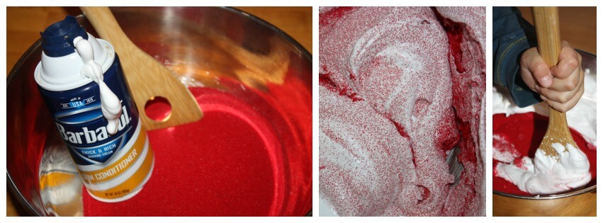 Christmas sand foam sensory recipe 2 ingredient mixing
