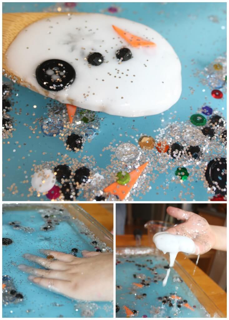 Snowman baking soda science activity sensory play