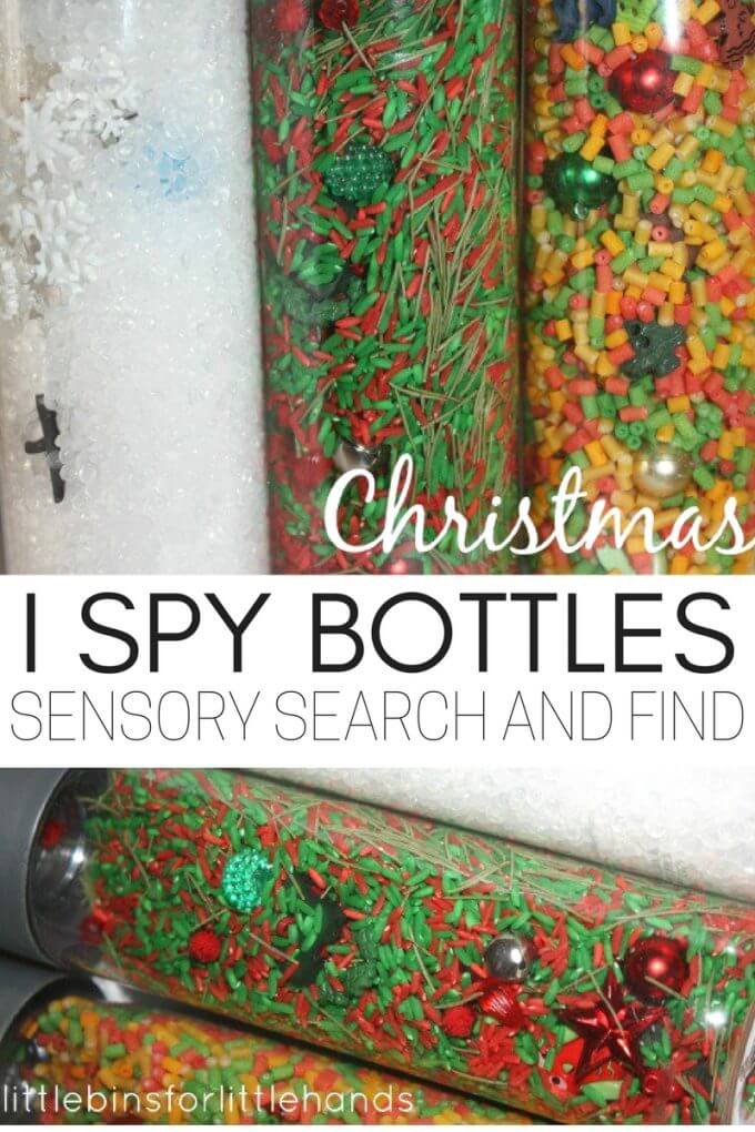 Christmas Sensory Bottles and I Spy Games for Kids Visual Sensory Play