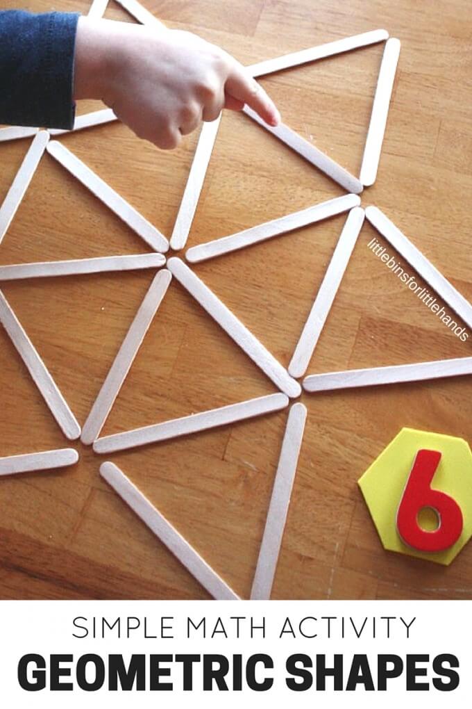 Geometric Shapes Activity for preschool and kindergarten math play. Simple invitation to explore geometry at home or in a classroom math center.