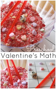 Heart Counting Game Valentine's Math activity rice sensory play