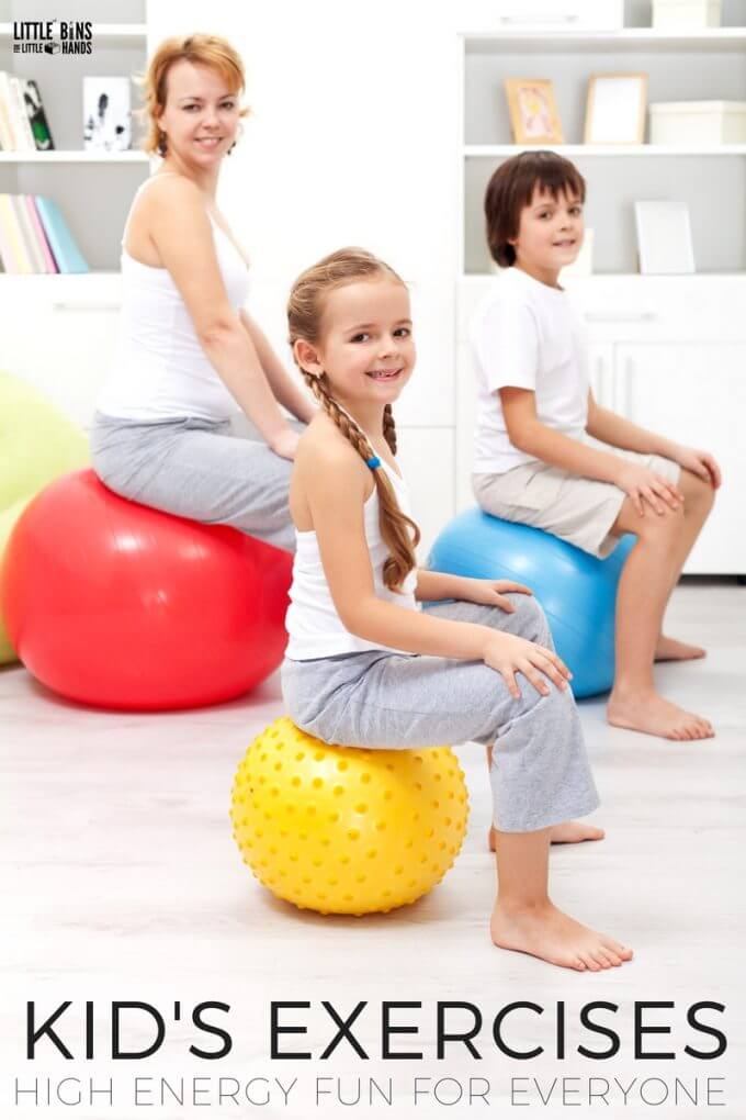 Fun kids exercises that are simple for families to do at home. These kids exercises make a great circuit for high energy fun. Healthy bodies for kids with plenty of activity also equals healthy minds. Simple kids exercises everyone can do together.
