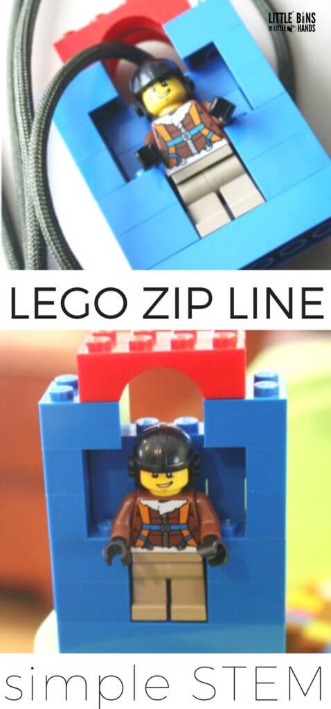 LEGO Zip line for kids STEM. Make a homemade LEGO zip line to explore physics with young kids!