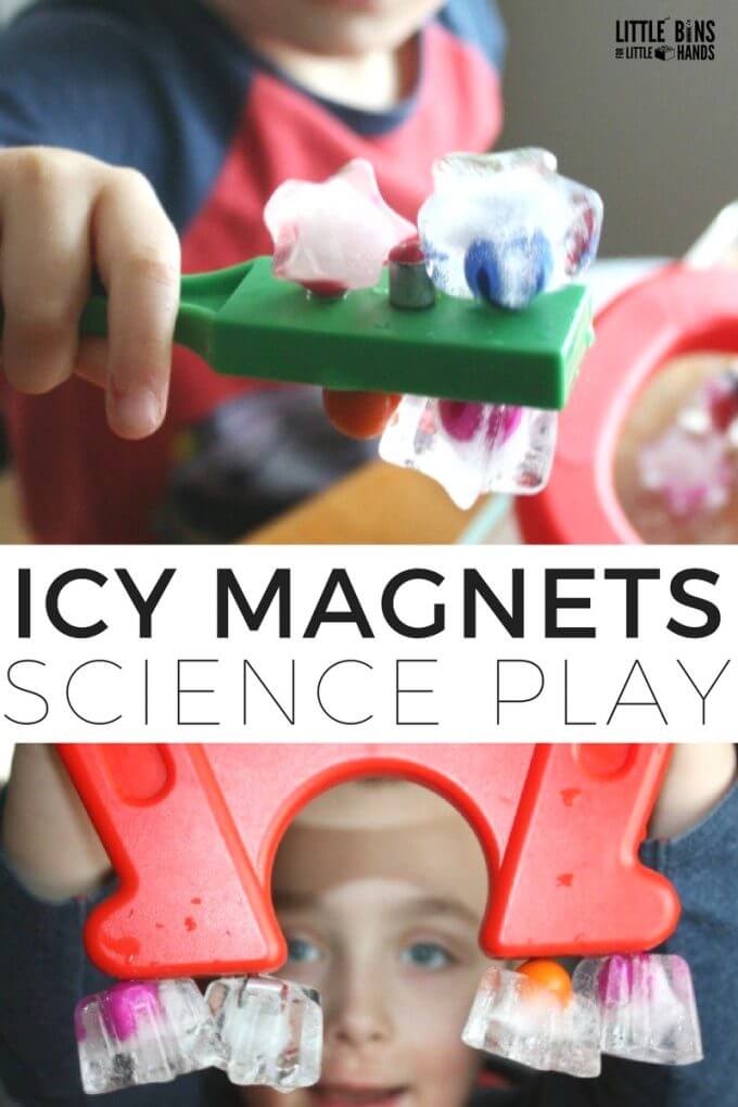 Magnetic ice science activity is perfect for young kids. Explore magnetism and ice for a complete hands on learning and play experience for preschool and kindergarten kids. 
