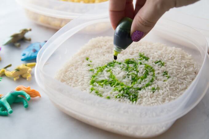 add food coloring to the rice