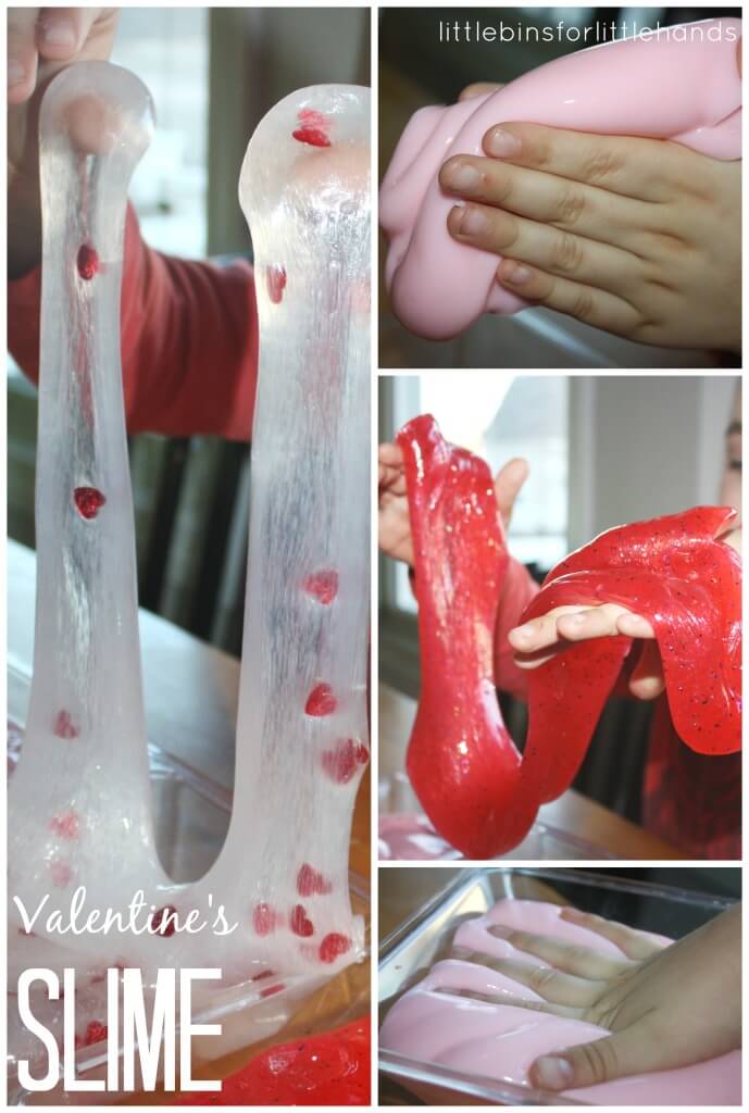 Valentines Slime Sensory Play Tactile Play heart slime glitter slime
