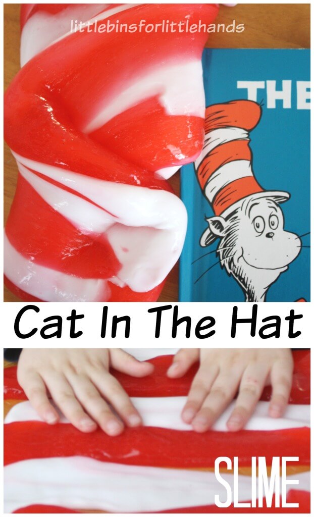 Dr Seuss Slime Cat In The Hat Slime Sensory Play for Dr. Seuss science activities