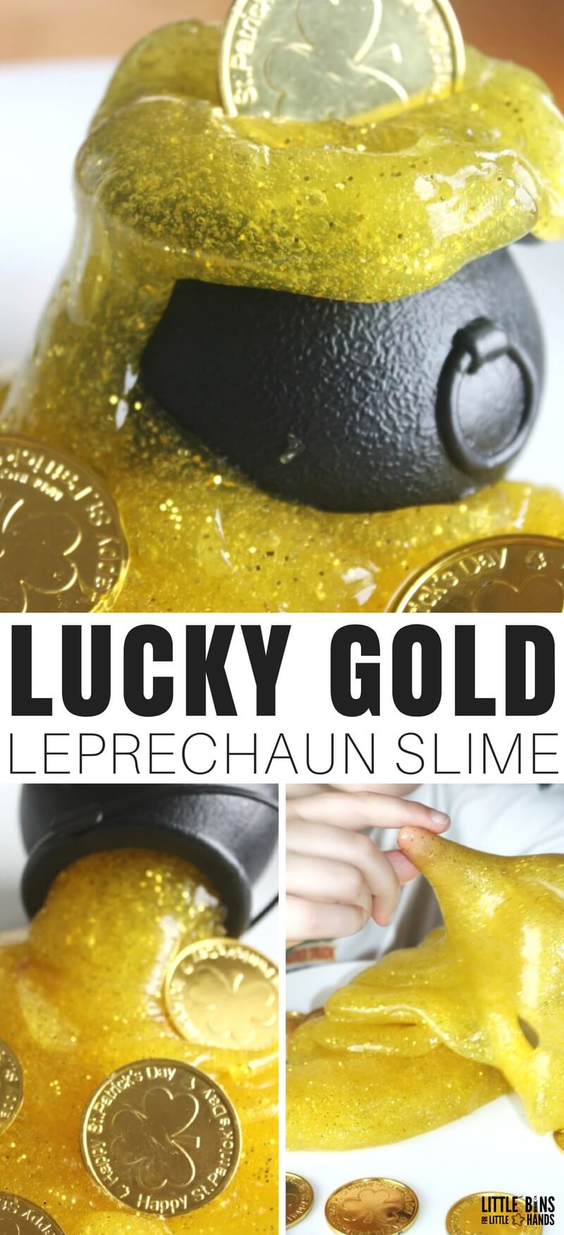 Are you eager to catch a leprechaun this St. Patrick's Day? Then you obviously need to make this gold sparkle slime recipe! It's a quick and easy way to dress up your leprechaun trap this season. We love making homemade slime for any occasion and our lucky gold sparkle slime is no exception. 