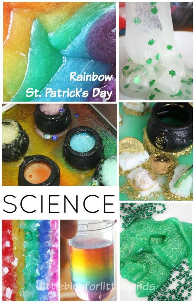 St Patricks Day Rainbow Science Slime baking Soda Density Crystals