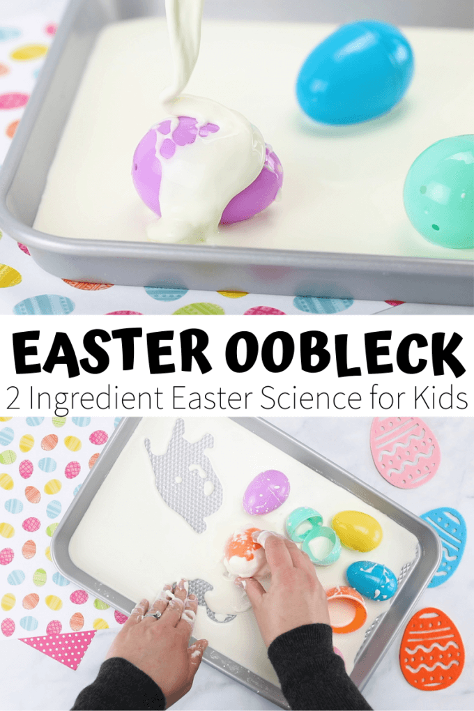 Easter oobleck made with corn starch and water for simple science in the kitchen
