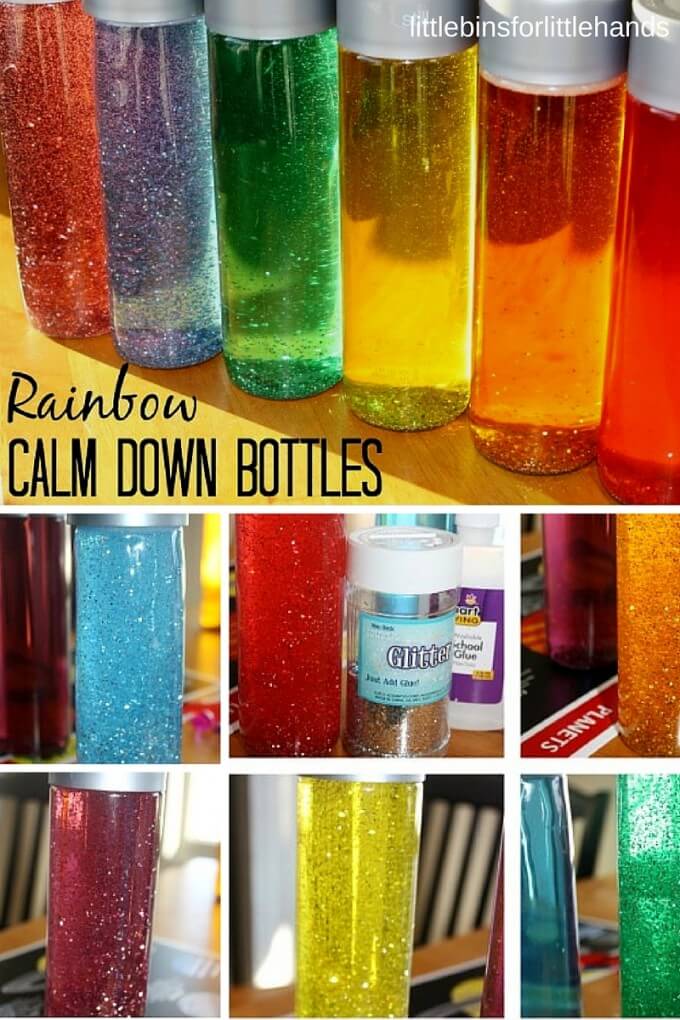 Rainbow glitter bottle calm down sensory bottle for kids