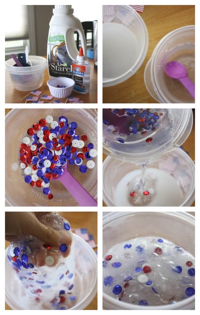 Patriotic Slime Liquid Starch Slime Recipe Set Up and Mixing Slime