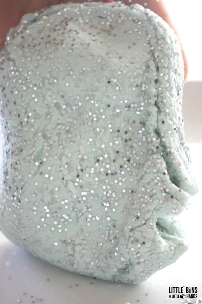 Cornstarch dough sensory recipe with glitter!