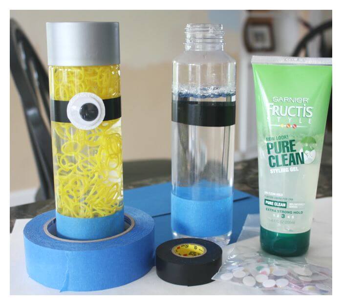 How to make a minion sensory bottle with gel and loom bands