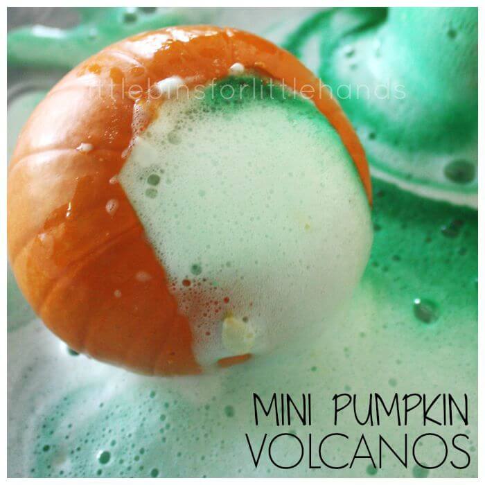 Pumpkin activities - Mini Erupting Pumpkin Volcanos Baking Soda Eruptions Fall Science