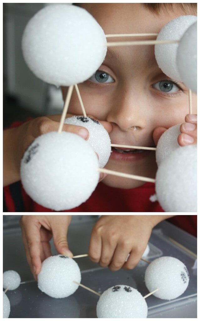 Ghost Styrofoam Structures with toothpicks and styrofoam balls making cube