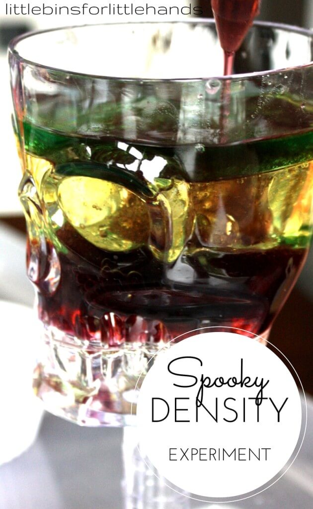 Spooky science or creepy science for Halloween with our Halloween density experiment that explores the density of a variety of liquids. We also added a simple chemical reaction with Alka seltzer to make this Halloween science activity idea really fizz and bubble. 
