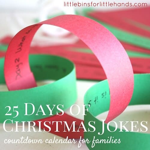 picture of paper chain with handwritten jokes on it for an easy advent calendar idea.