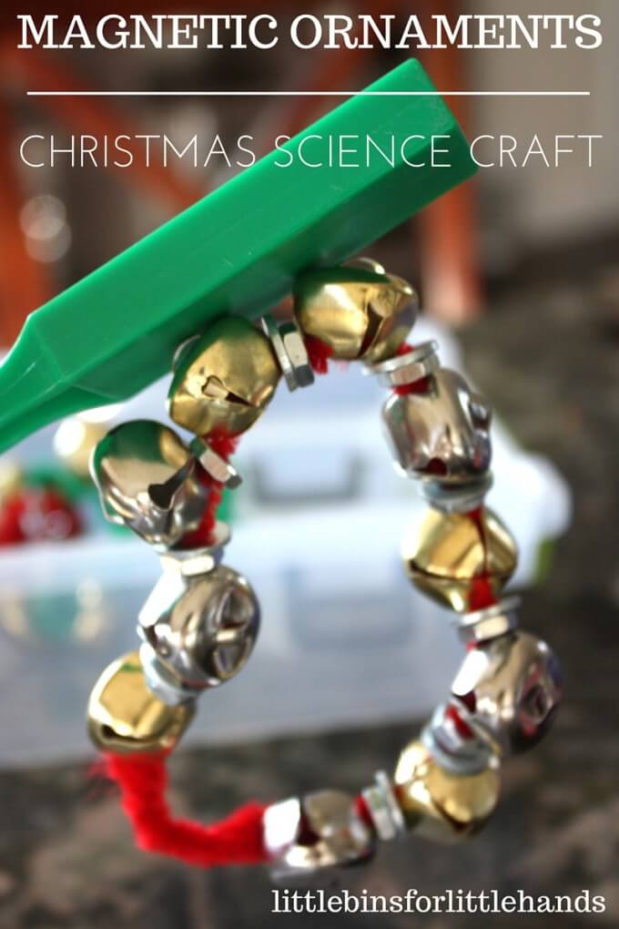 The 25 Days of Christmas STEM Countdown continues! Over here we aren't makers of super crafty things, but I still want to make ornaments with my son and share the experience. Sometimes you have to think outside the box to get your kids interested. That's exactly what I did with these fun and simple magnetic ornaments Christmas science activity that doubles as a craft too.